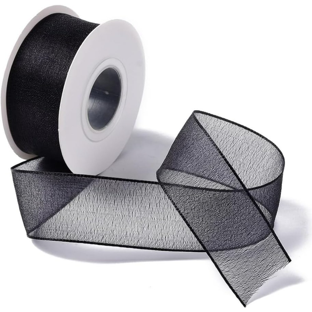 Organza Ribbon Spool - Ruban en Organza noir de 1