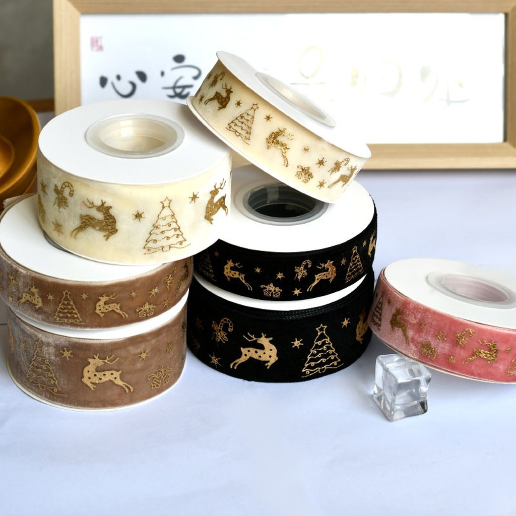 Velvet Ribbon Roll - Ruban en velours imprimé flocons de