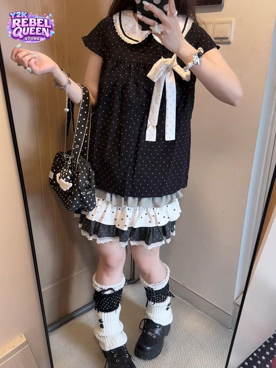 Ensemble 2 pièces Y2K Kawaii j - Lace Ribbon Trim avis et prix
